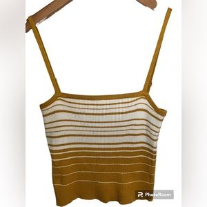 Popular 21 Y2K Women’s Sweater Knit Cropped Top in Mustard/White Stripe Sz L